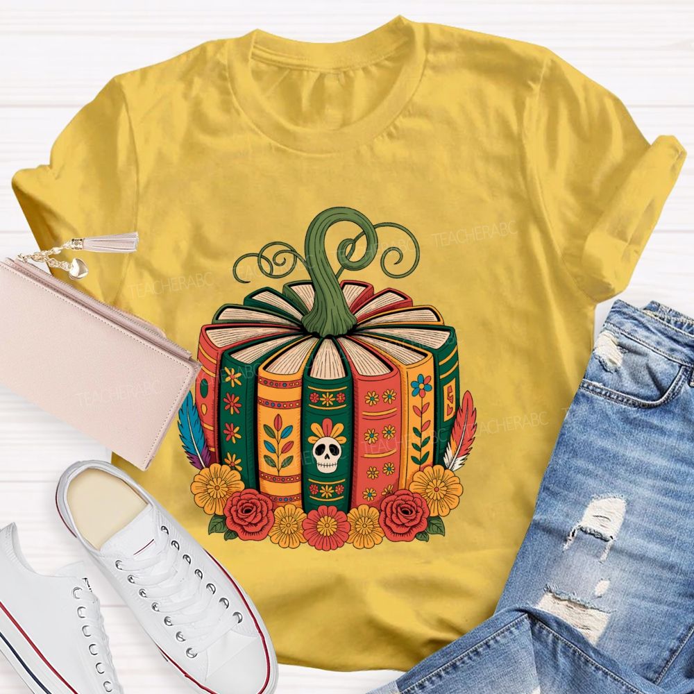 Boho Halloween Book Lover Pumpkin Teacher T-shirt