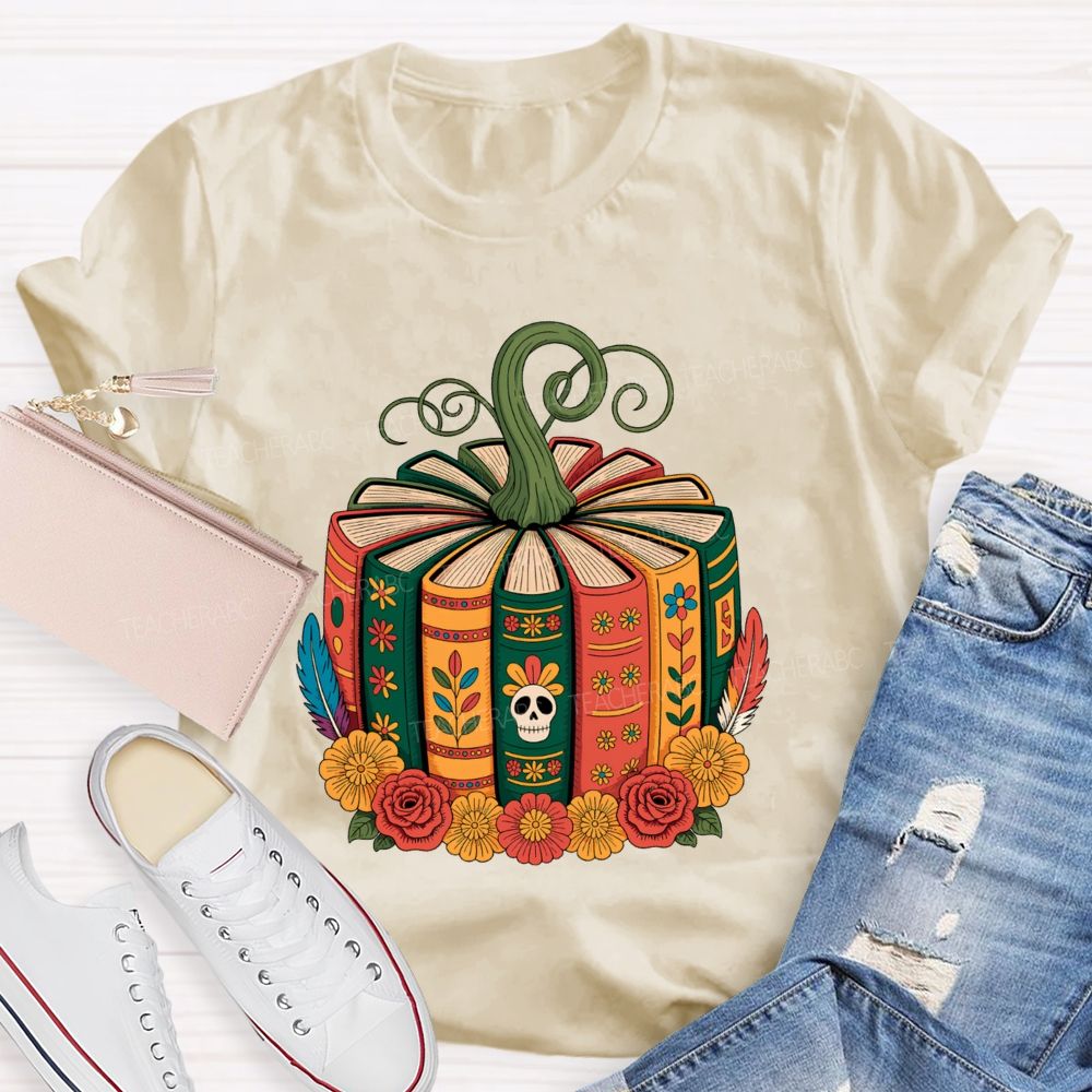 Boho Halloween Book Lover Pumpkin Teacher T-shirt