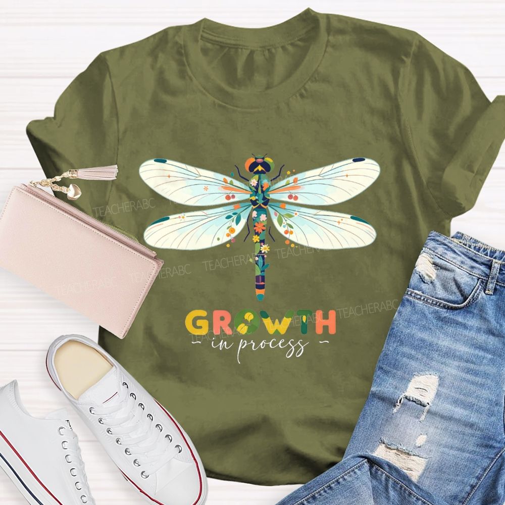 Growth In Process Floral Dragonfly Teacher T-shirt