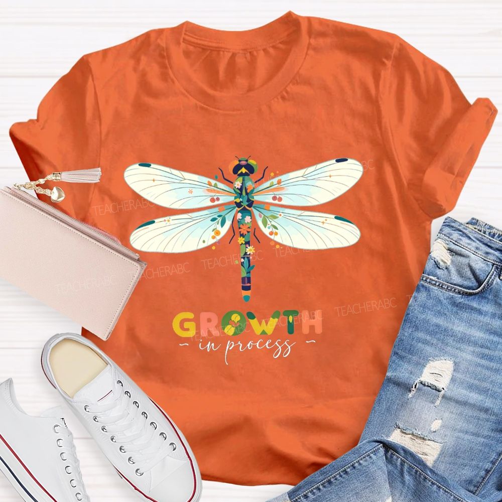 Growth In Process Floral Dragonfly Teacher T-shirt