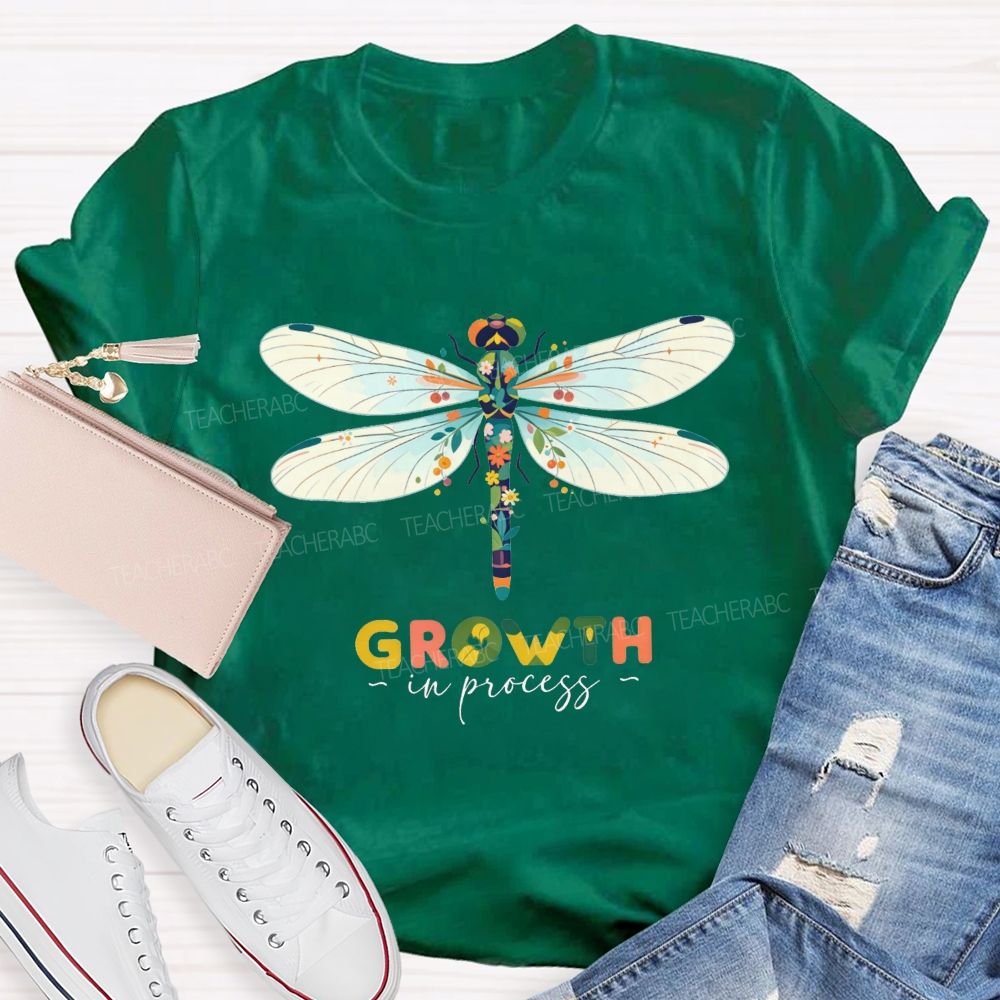 Growth In Process Floral Dragonfly Teacher T-shirt