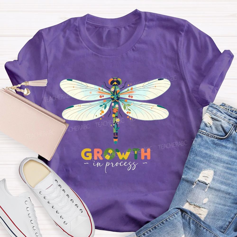 Growth In Process Floral Dragonfly Teacher T-shirt