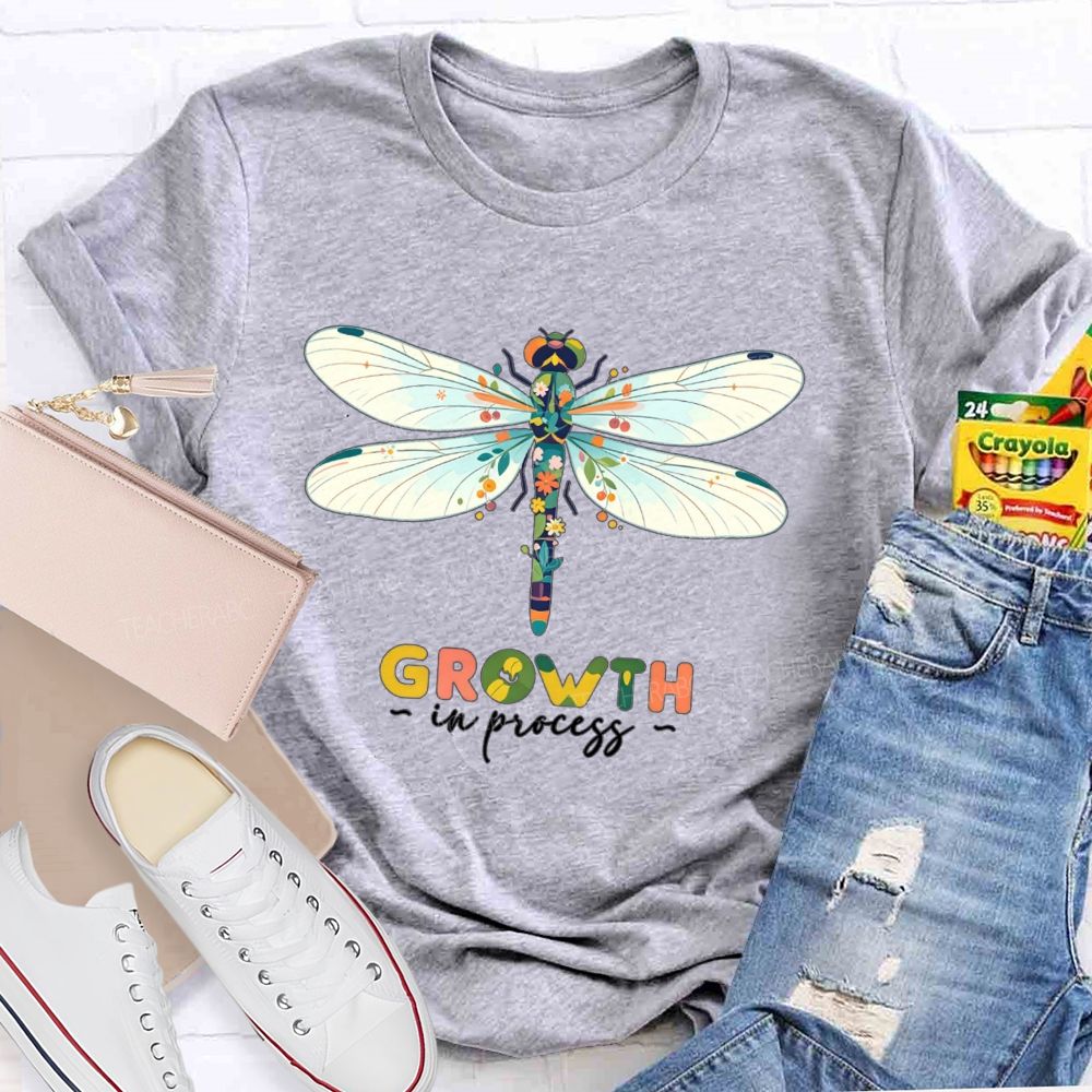 Growth In Process Floral Dragonfly Teacher T-shirt