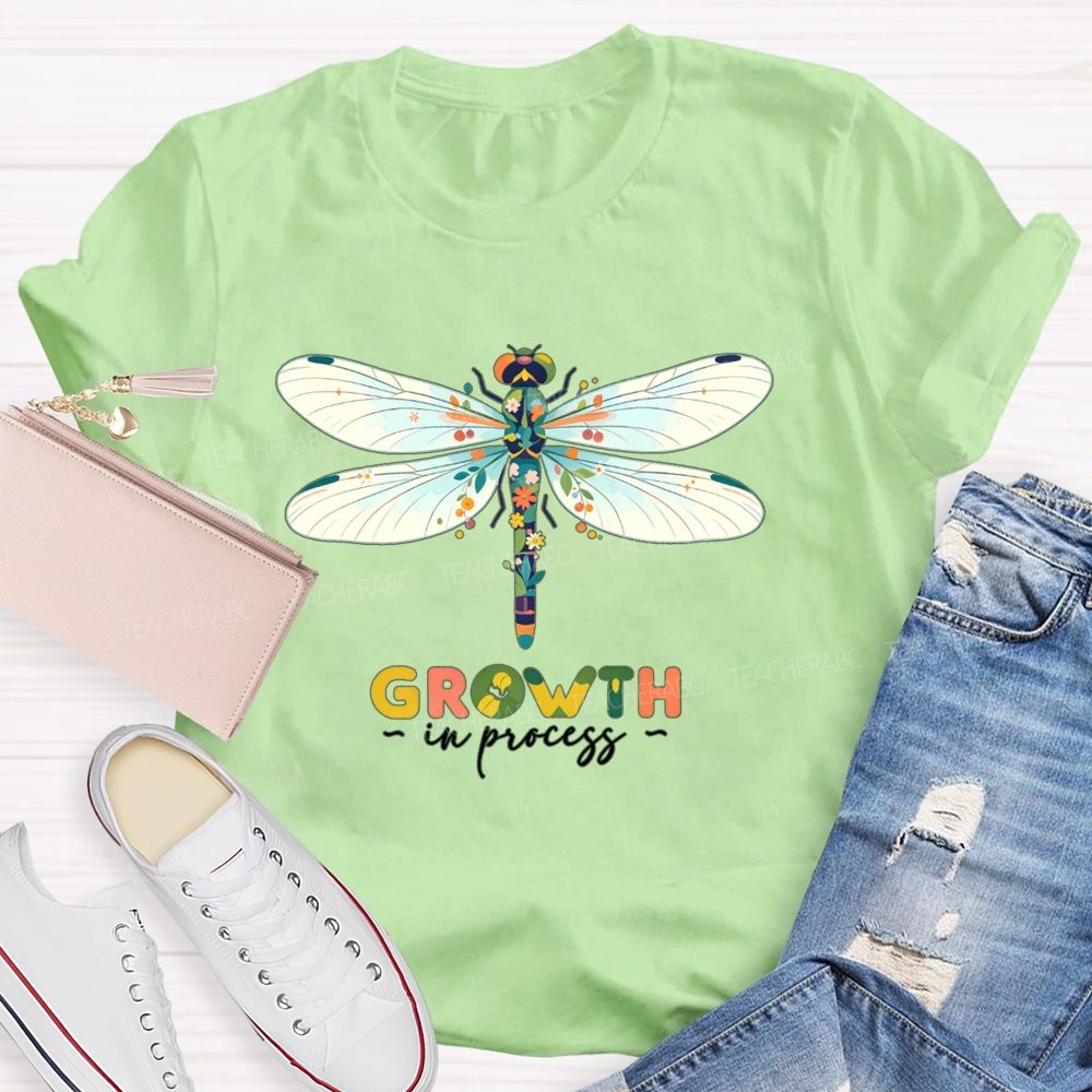 Growth In Process Floral Dragonfly Teacher T-shirt