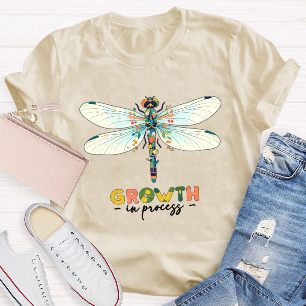Growth In Process Floral Dragonfly Teacher T-shirt