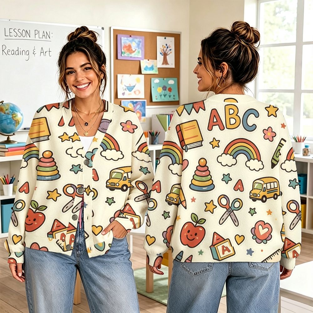 Rainbow School Vibe Teacher Sweater-Style Cardigan