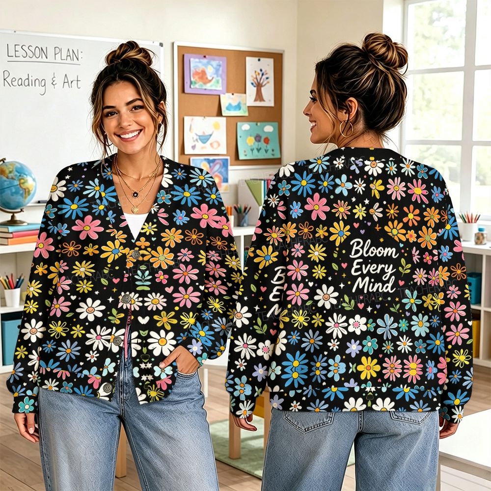 Bloom Every Mind Floral Teacher Sweater-Style Cardigan