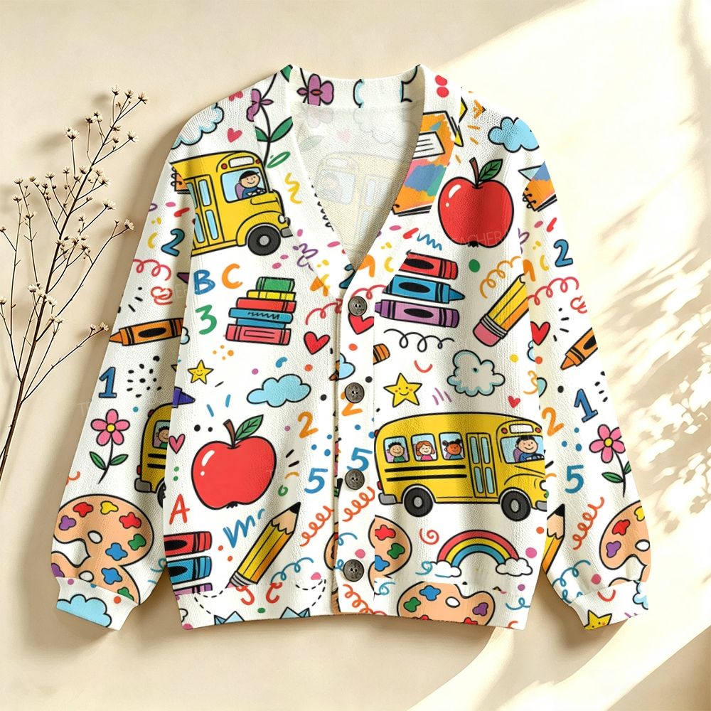 Let's Go TO school Teacher Sweater-Style Cardigan