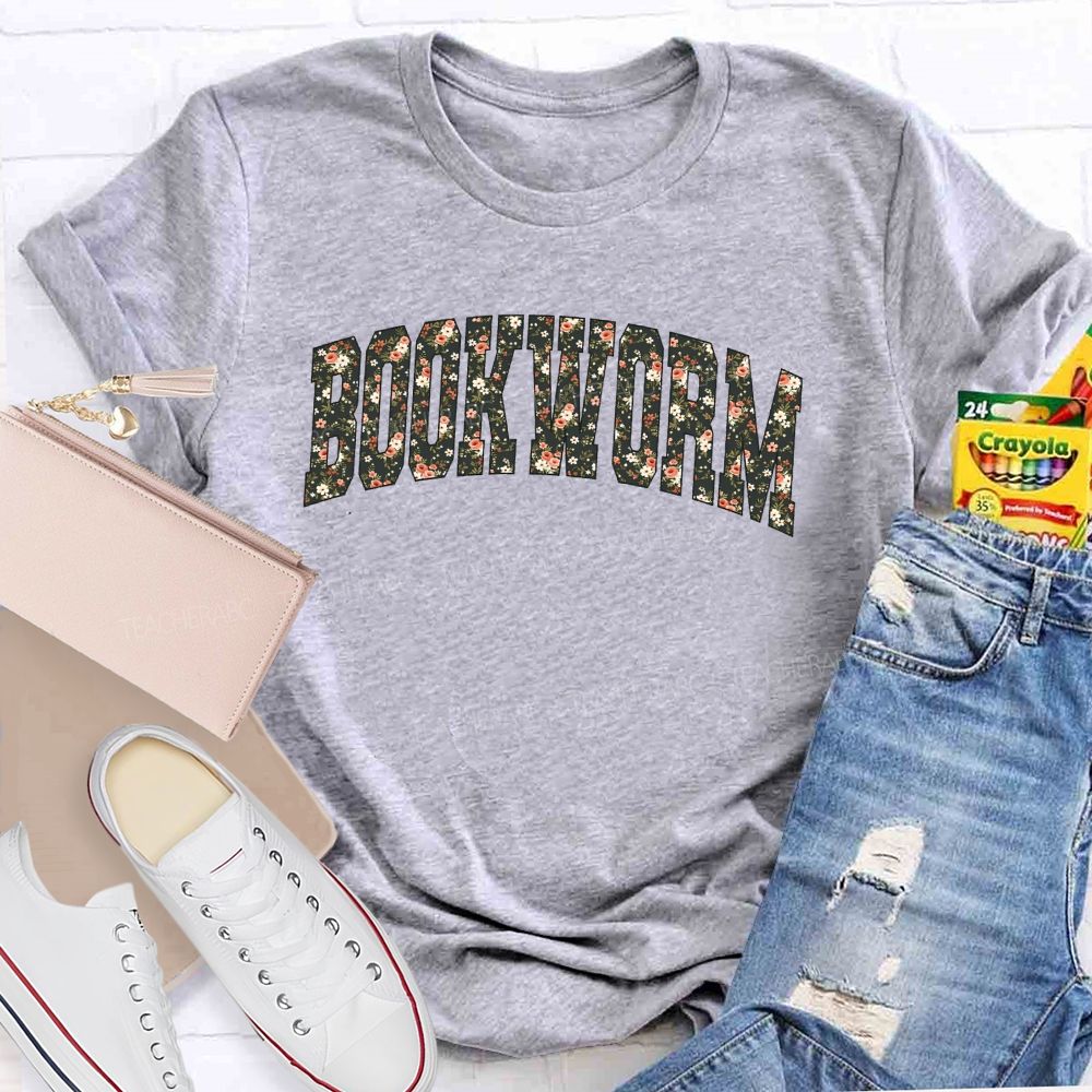 Bookworm Proud Bookworm With Floral Vibes Teacher T-shirt