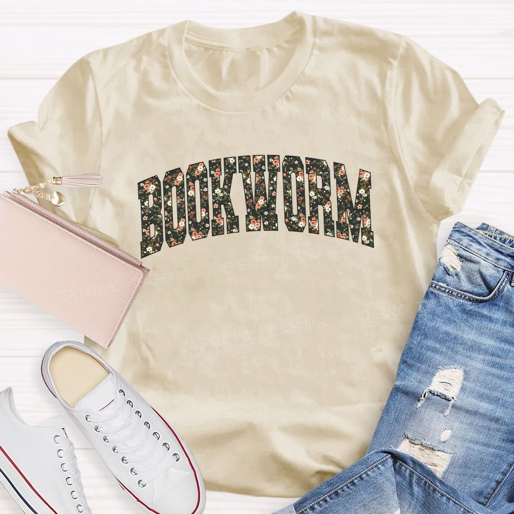 Bookworm Proud Bookworm With Floral Vibes Teacher T-shirt