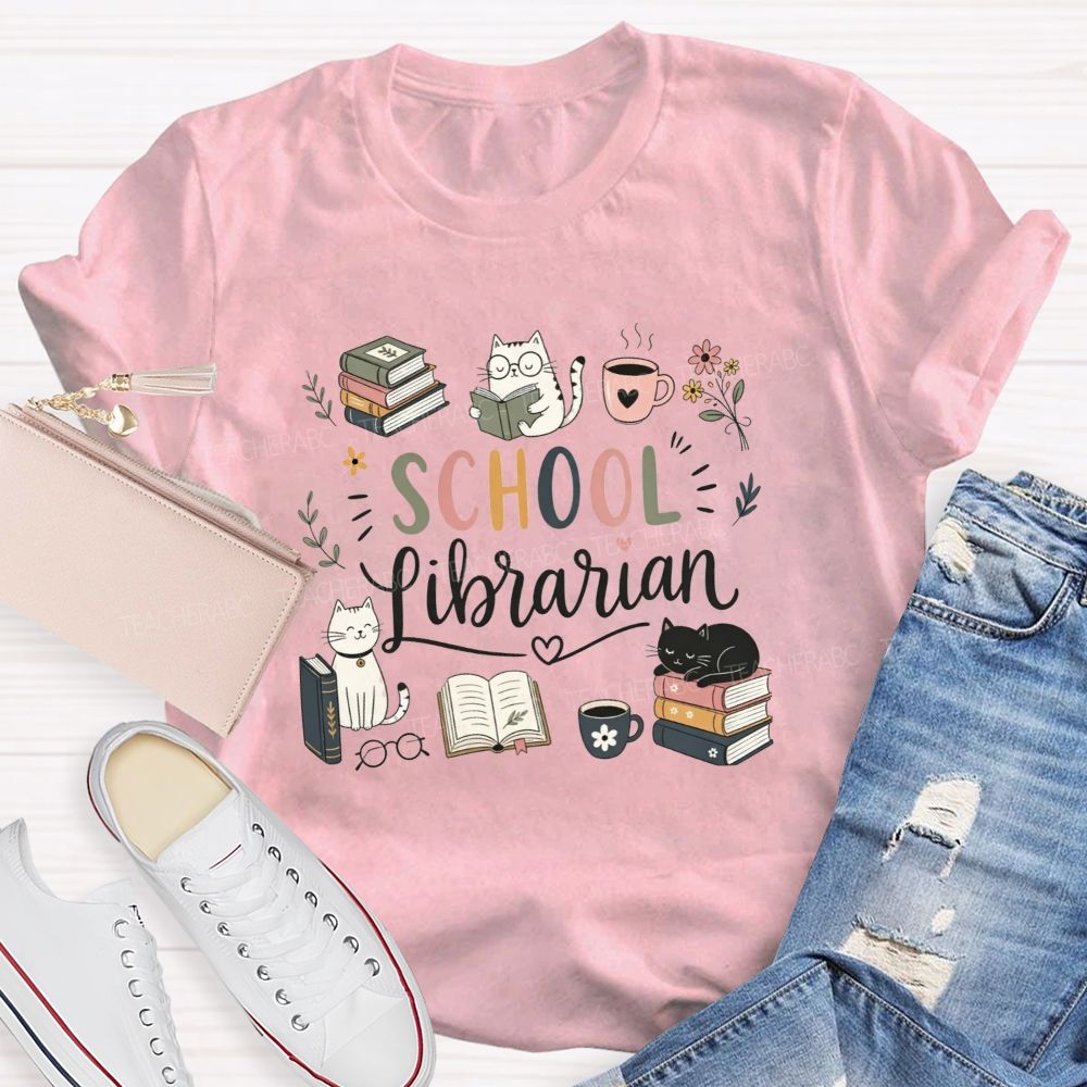 Librarian Mode Books Cats And Coffee T-shirt