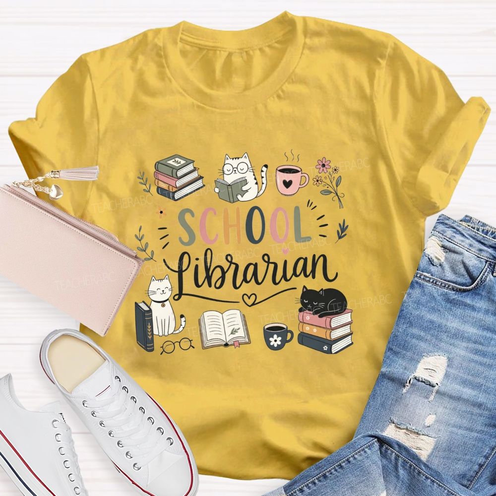 Librarian Mode Books Cats And Coffee T-shirt