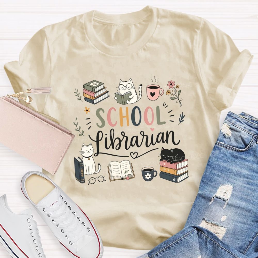 Librarian Mode Books Cats And Coffee T-shirt