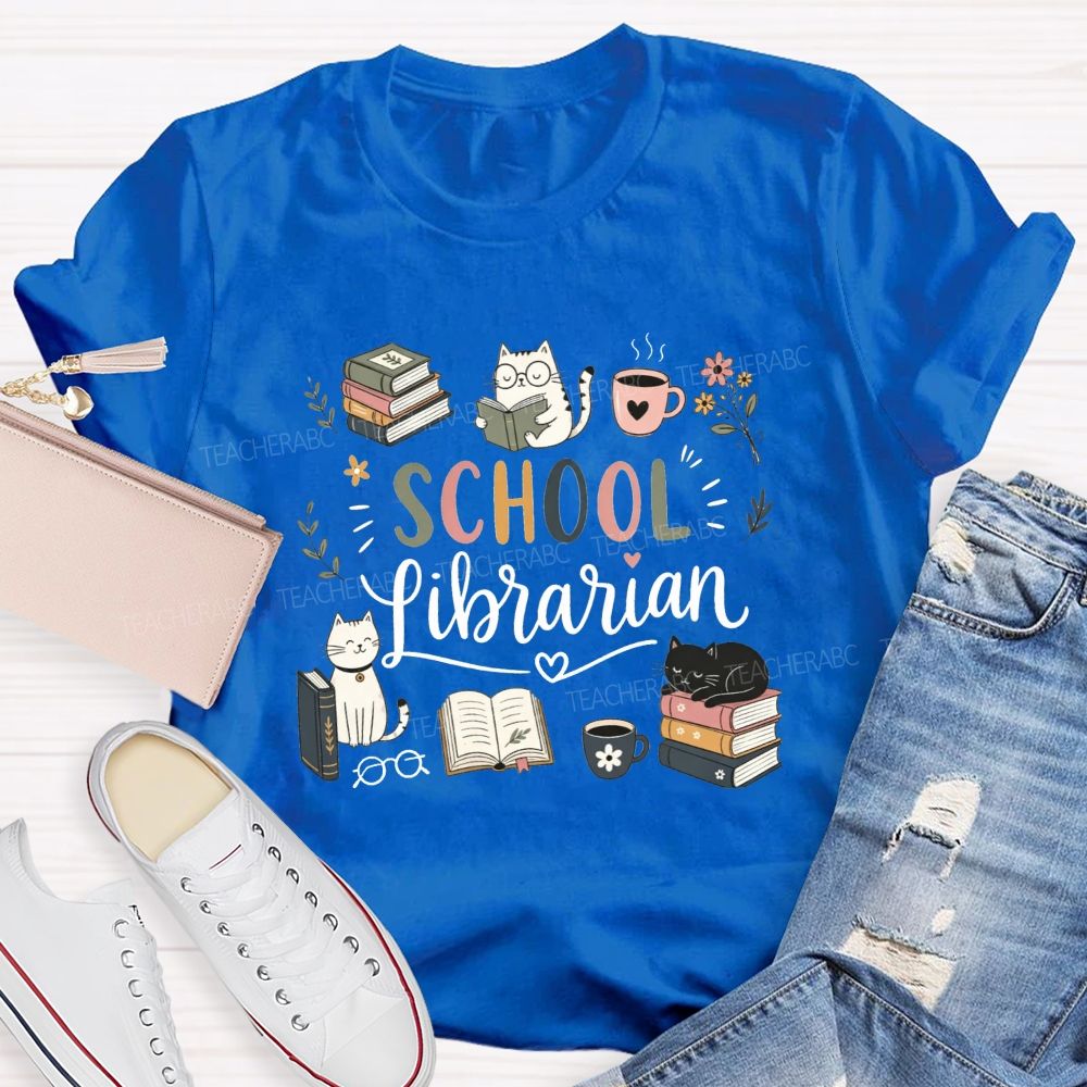 Librarian Mode Books Cats And Coffee T-shirt