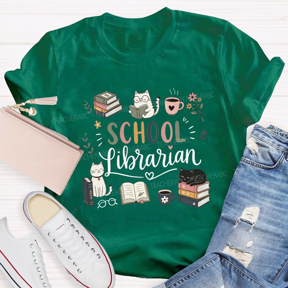 Librarian Mode Books Cats And Coffee T-shirt