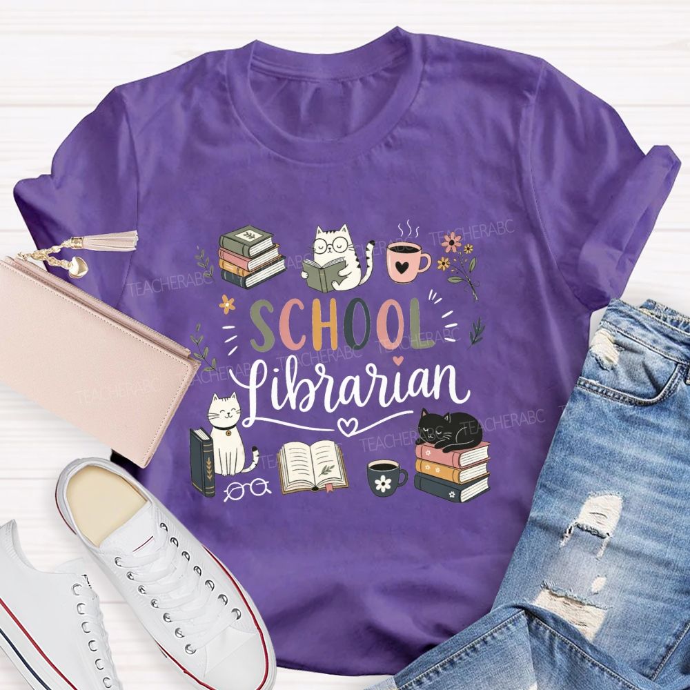 Librarian Mode Books Cats And Coffee T-shirt