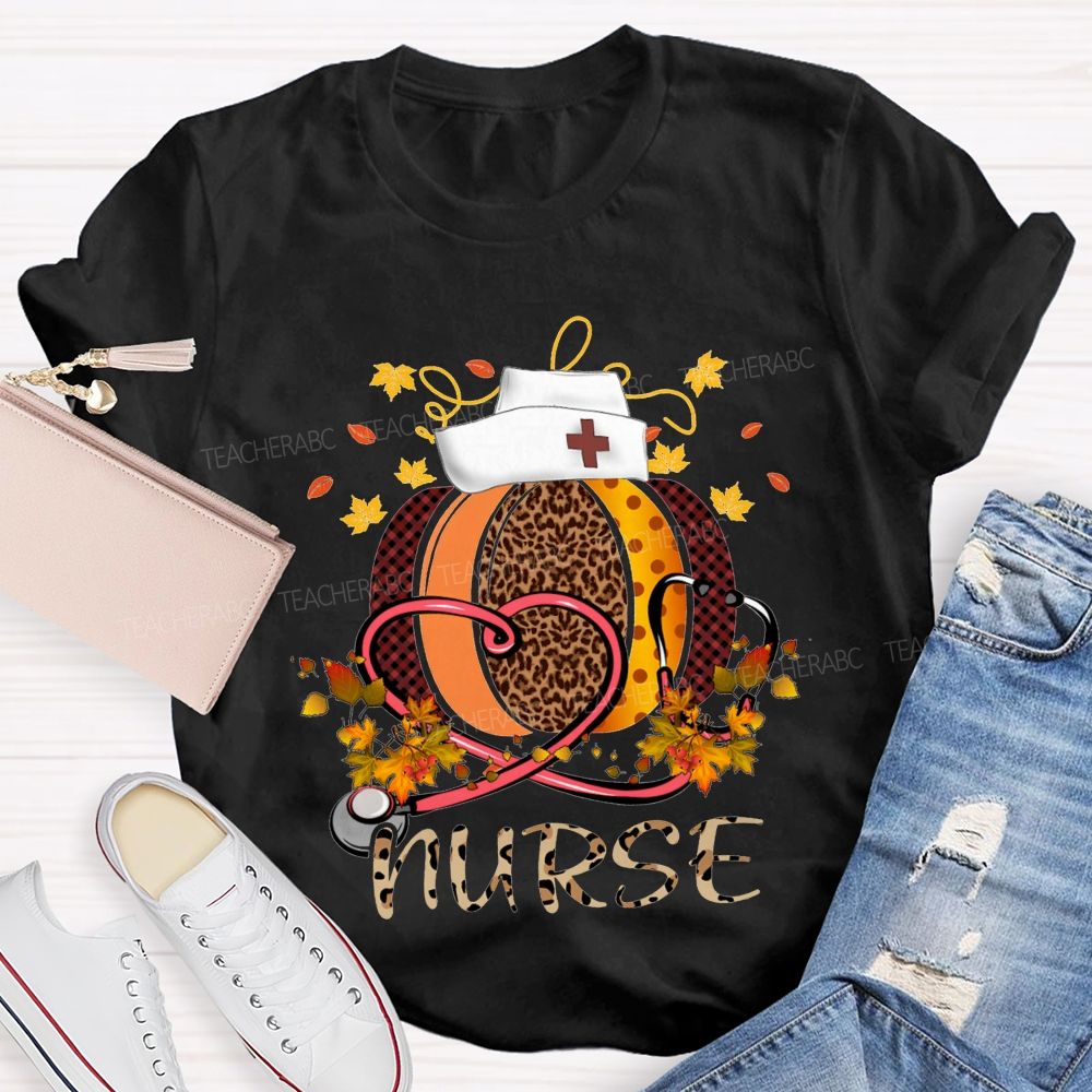 Pumpkins Stethoscopes And Nurse Fall Vibes Teacher T-shirt