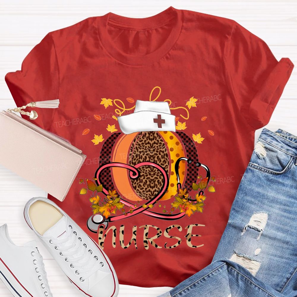 Pumpkins Stethoscopes And Nurse Fall Vibes Teacher T-shirt
