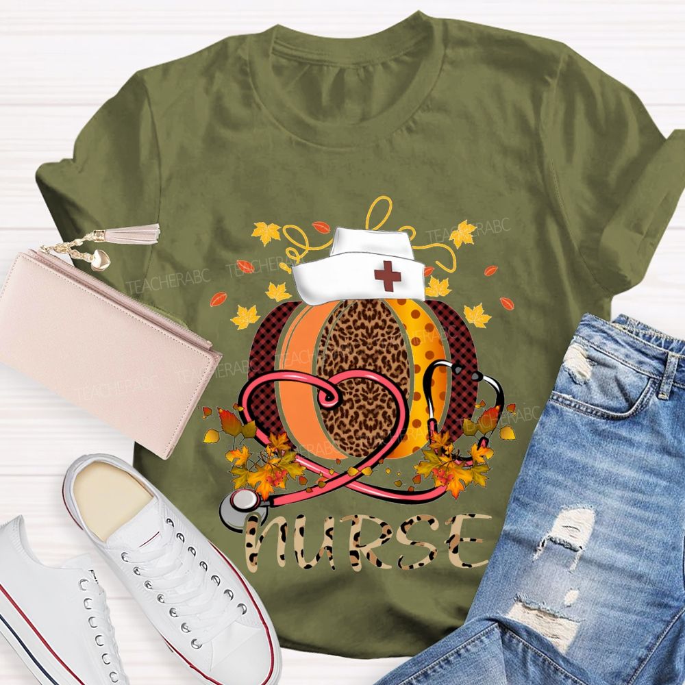 Pumpkins Stethoscopes And Nurse Fall Vibes Teacher T-shirt