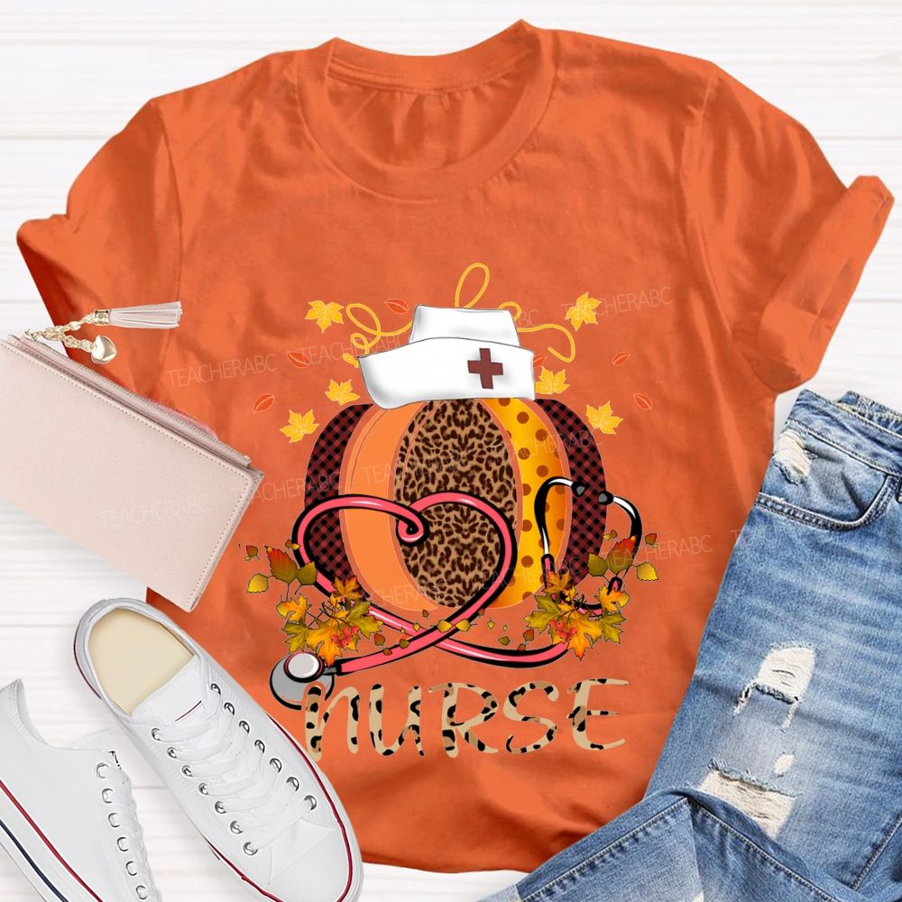 Pumpkins Stethoscopes And Nurse Fall Vibes Teacher T-shirt