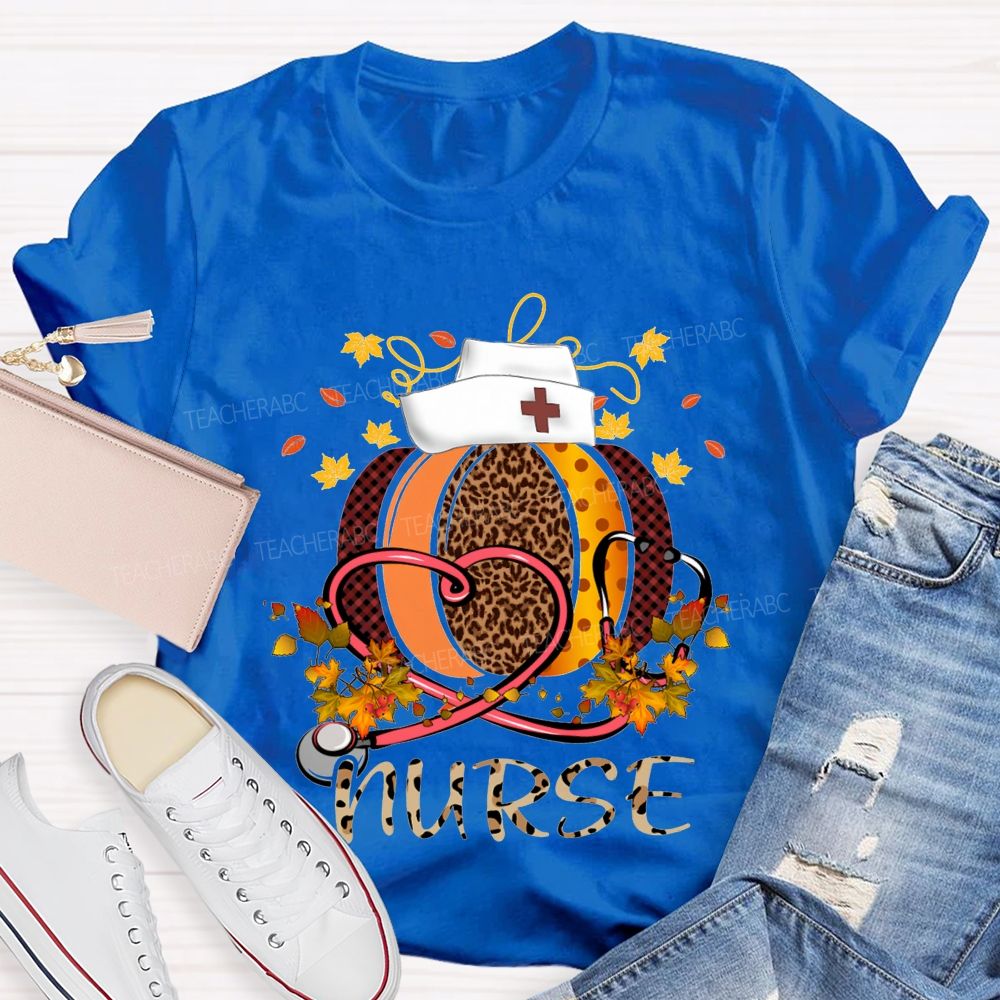 Pumpkins Stethoscopes And Nurse Fall Vibes Teacher T-shirt