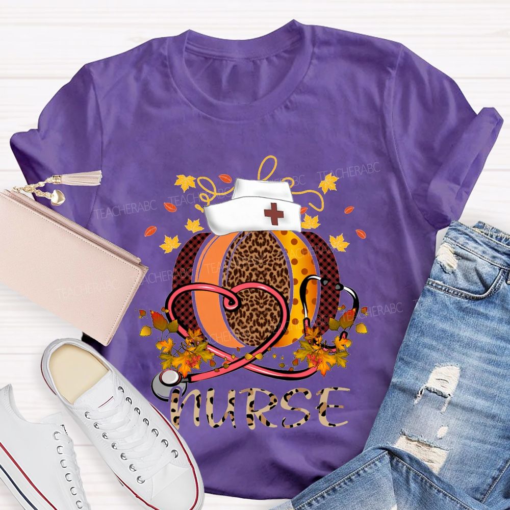 Pumpkins Stethoscopes And Nurse Fall Vibes Teacher T-shirt