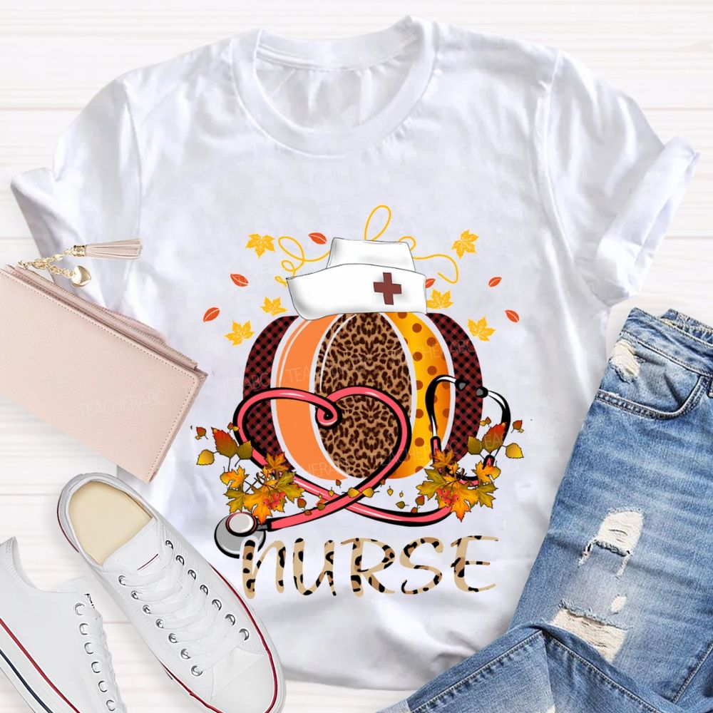 Pumpkins Stethoscopes And Nurse Fall Vibes Teacher T-shirt