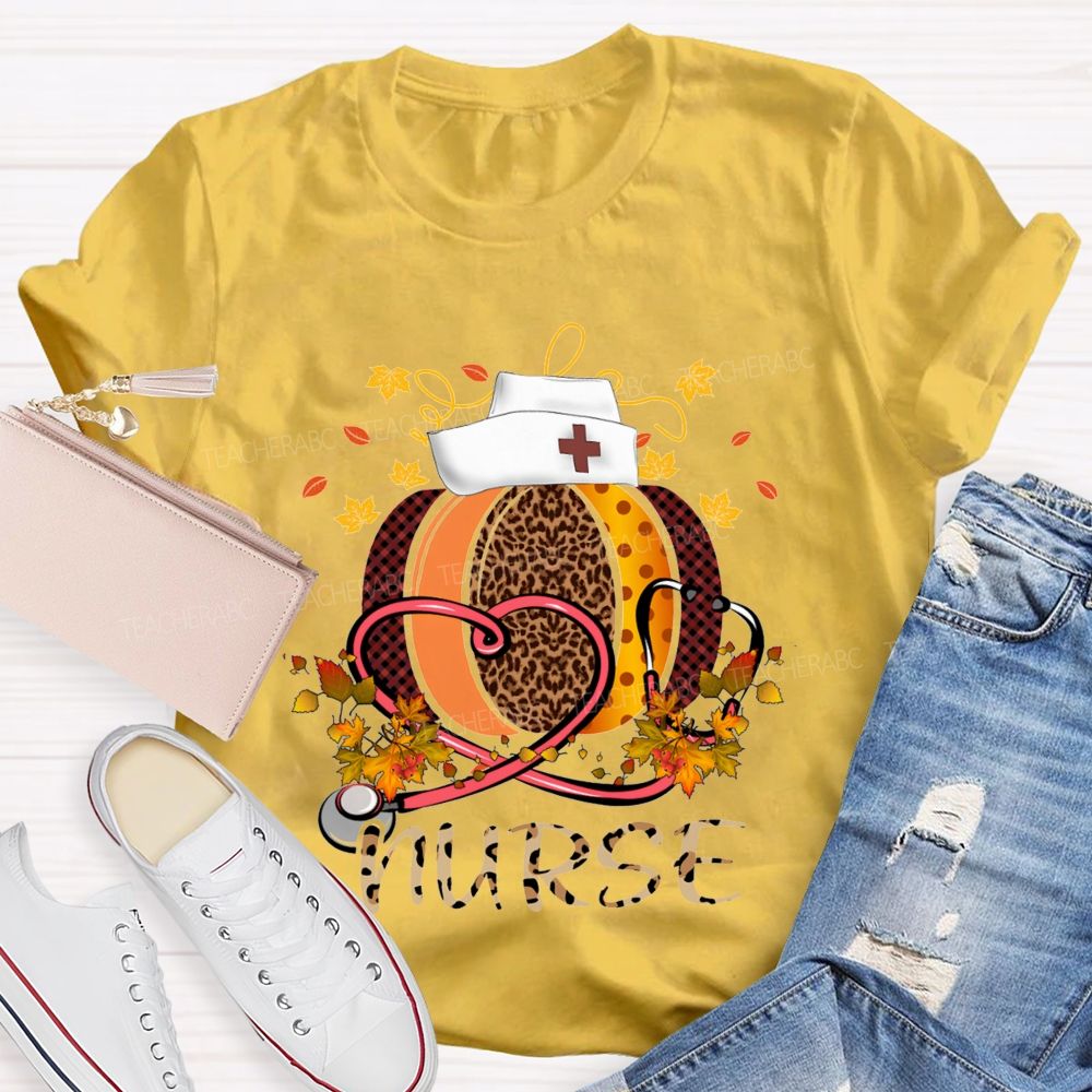 Pumpkins Stethoscopes And Nurse Fall Vibes Teacher T-shirt