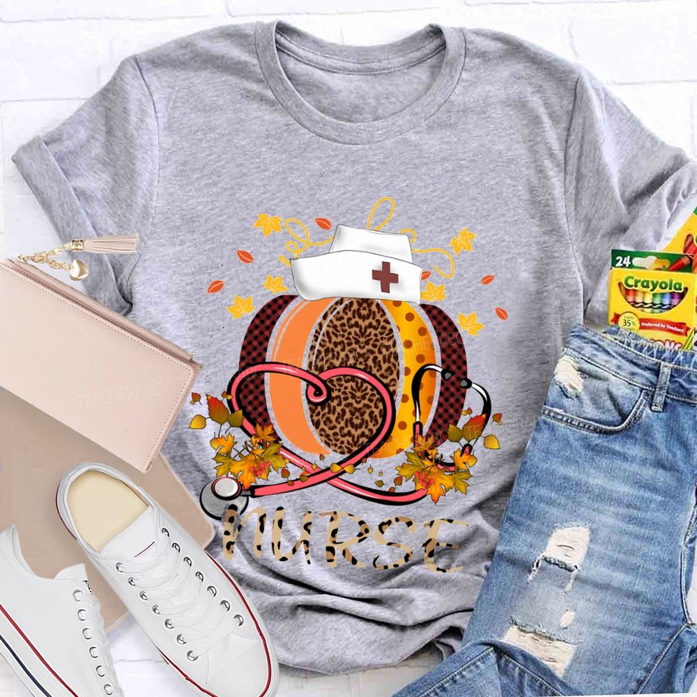 Pumpkins Stethoscopes And Nurse Fall Vibes Teacher T-shirt