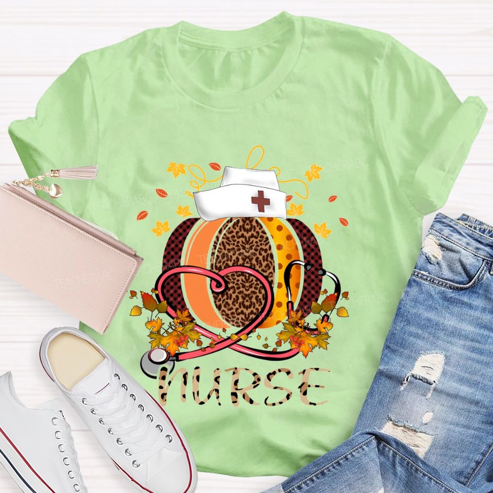 Pumpkins Stethoscopes And Nurse Fall Vibes Teacher T-shirt