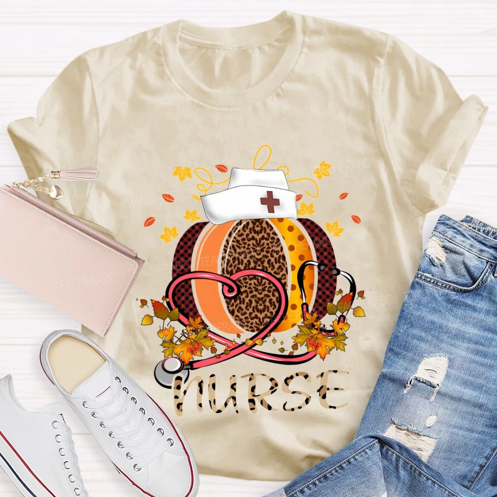 Pumpkins Stethoscopes And Nurse Fall Vibes Teacher T-shirt