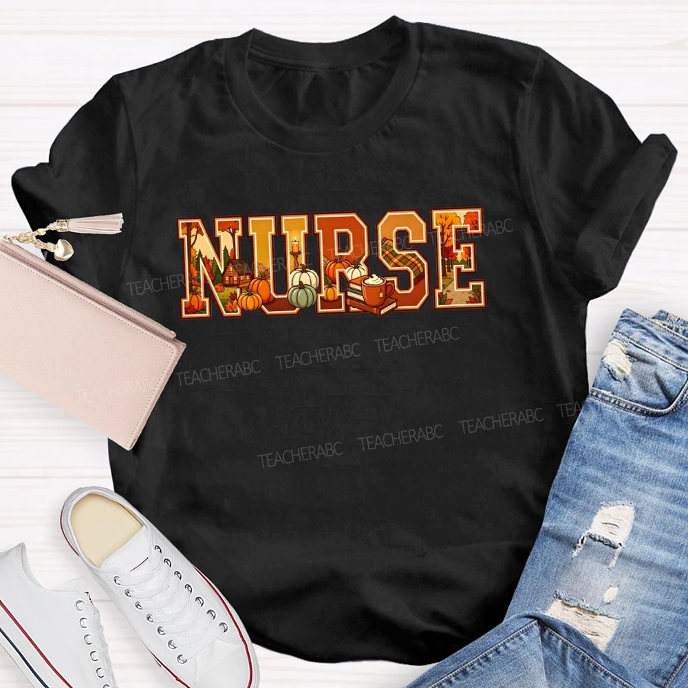 Pumpkins Fall Scenes And Proud Nurse T-shirt