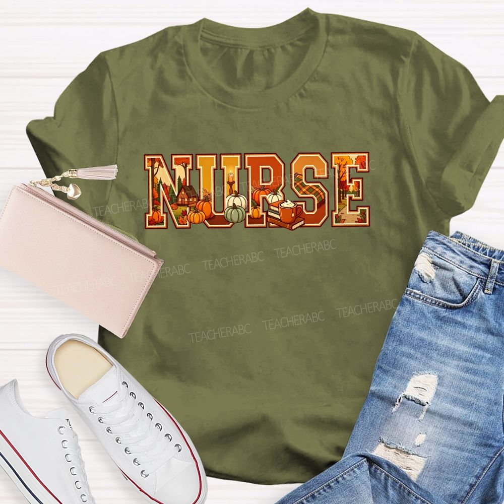 Pumpkins Fall Scenes And Proud Nurse T-shirt