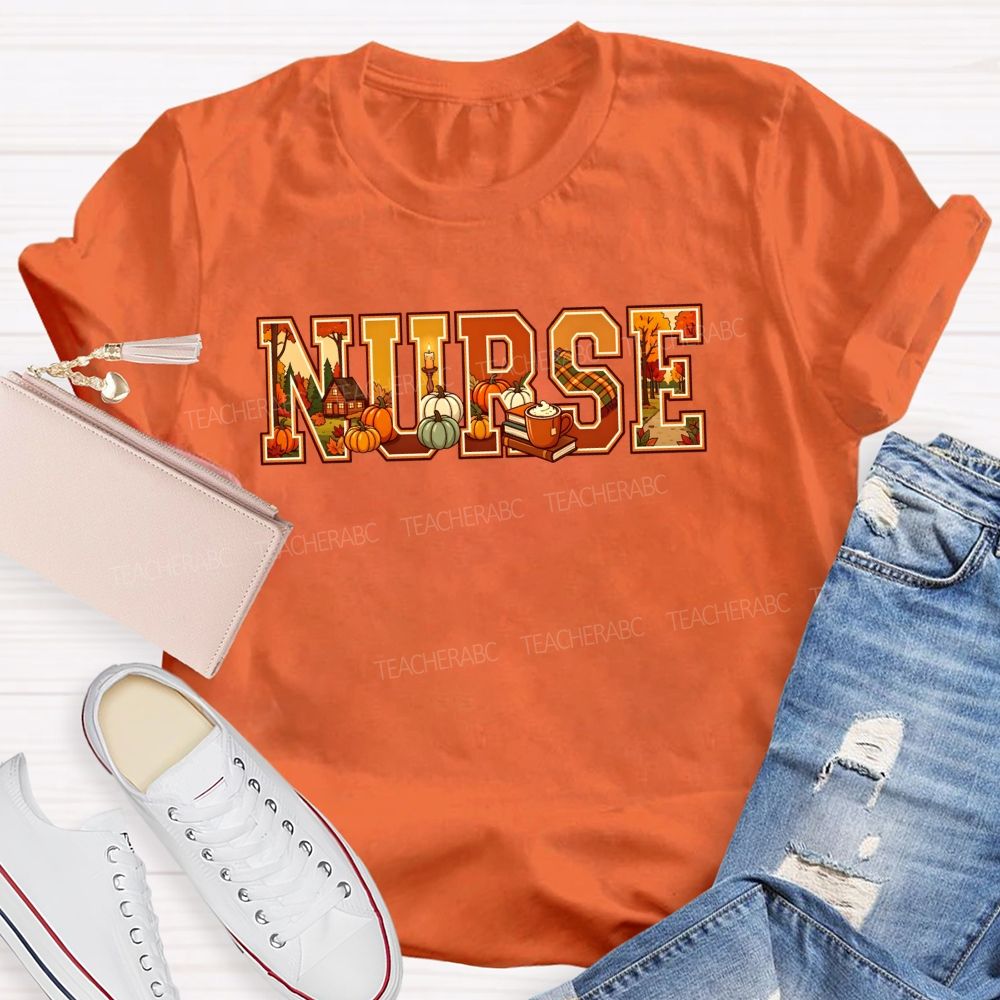 Pumpkins Fall Scenes And Proud Nurse T-shirt