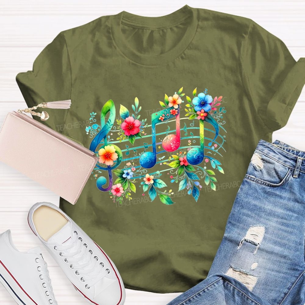 Where Beautiful Flowers Meet Beautiful Music Teacher T-shirt