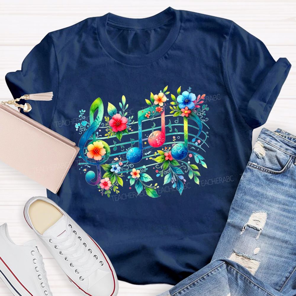 Where Beautiful Flowers Meet Beautiful Music Teacher T-shirt