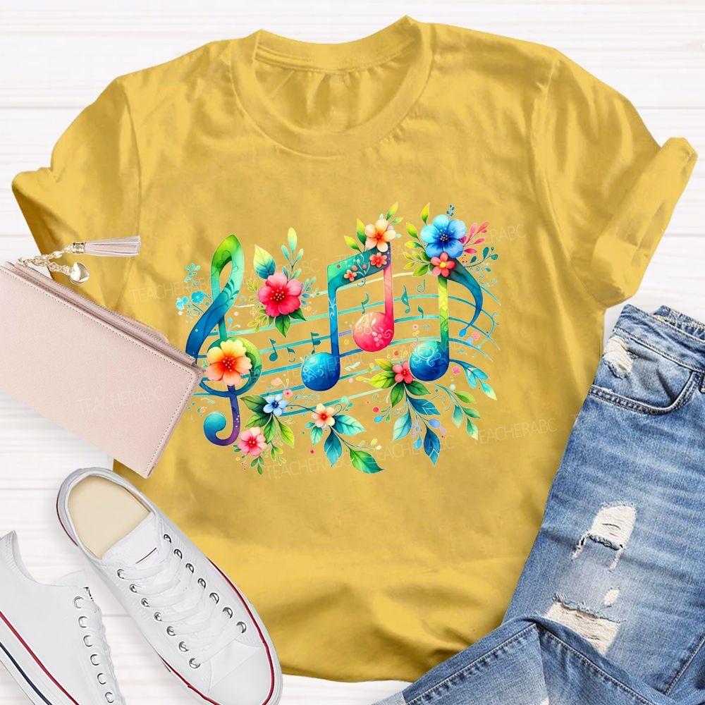 Where Beautiful Flowers Meet Beautiful Music Teacher T-shirt
