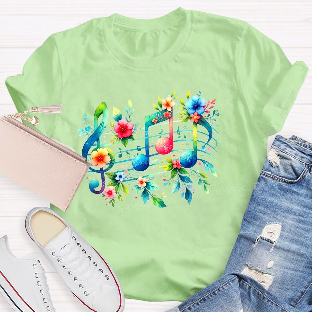 Where Beautiful Flowers Meet Beautiful Music Teacher T-shirt