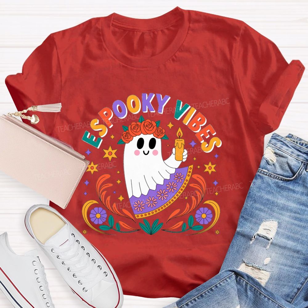 Espooky Vibes Halloween Spanish‑Style Halloween Fall Teacher T-shirt