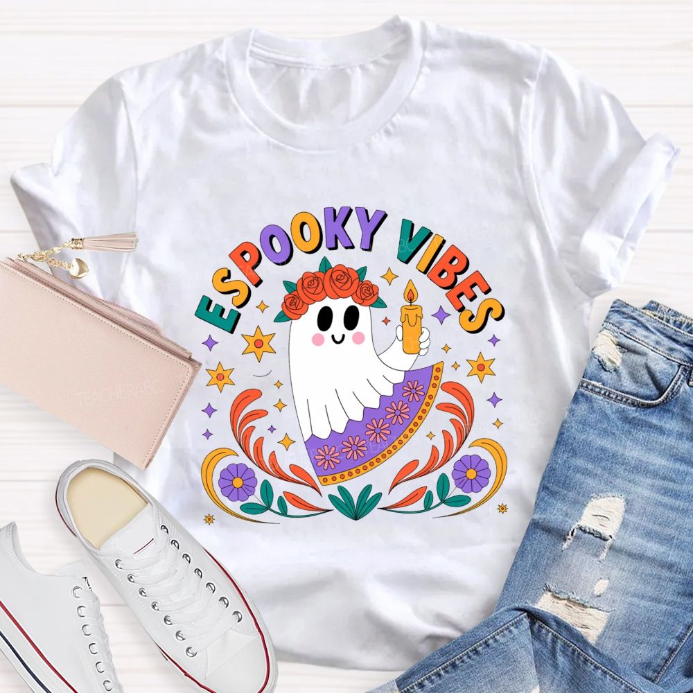 Espooky Vibes Halloween Spanish‑Style Halloween Fall Teacher T-shirt