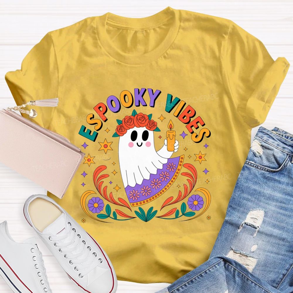 Espooky Vibes Halloween Spanish‑Style Halloween Fall Teacher T-shirt