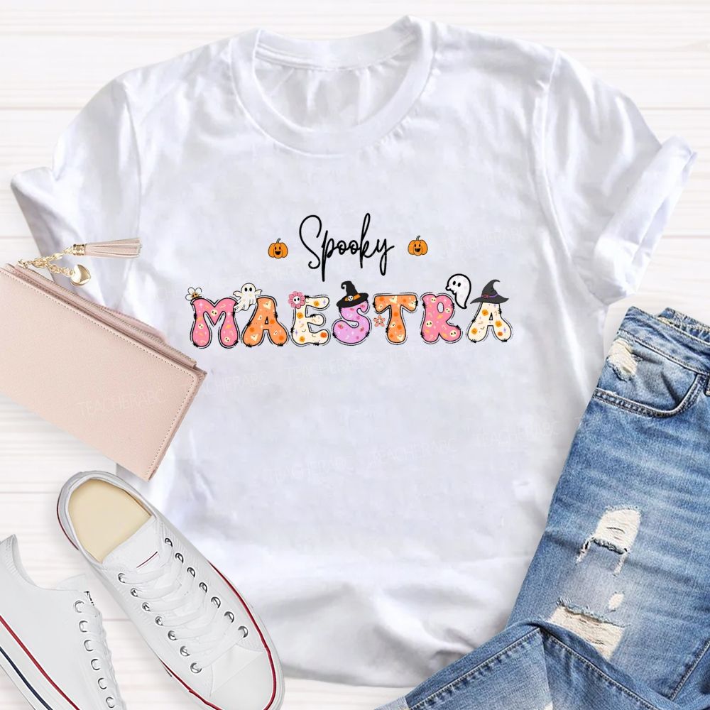 Spooky Maestra Halloween Bilingual Spanish Teacher Fall T-shirt