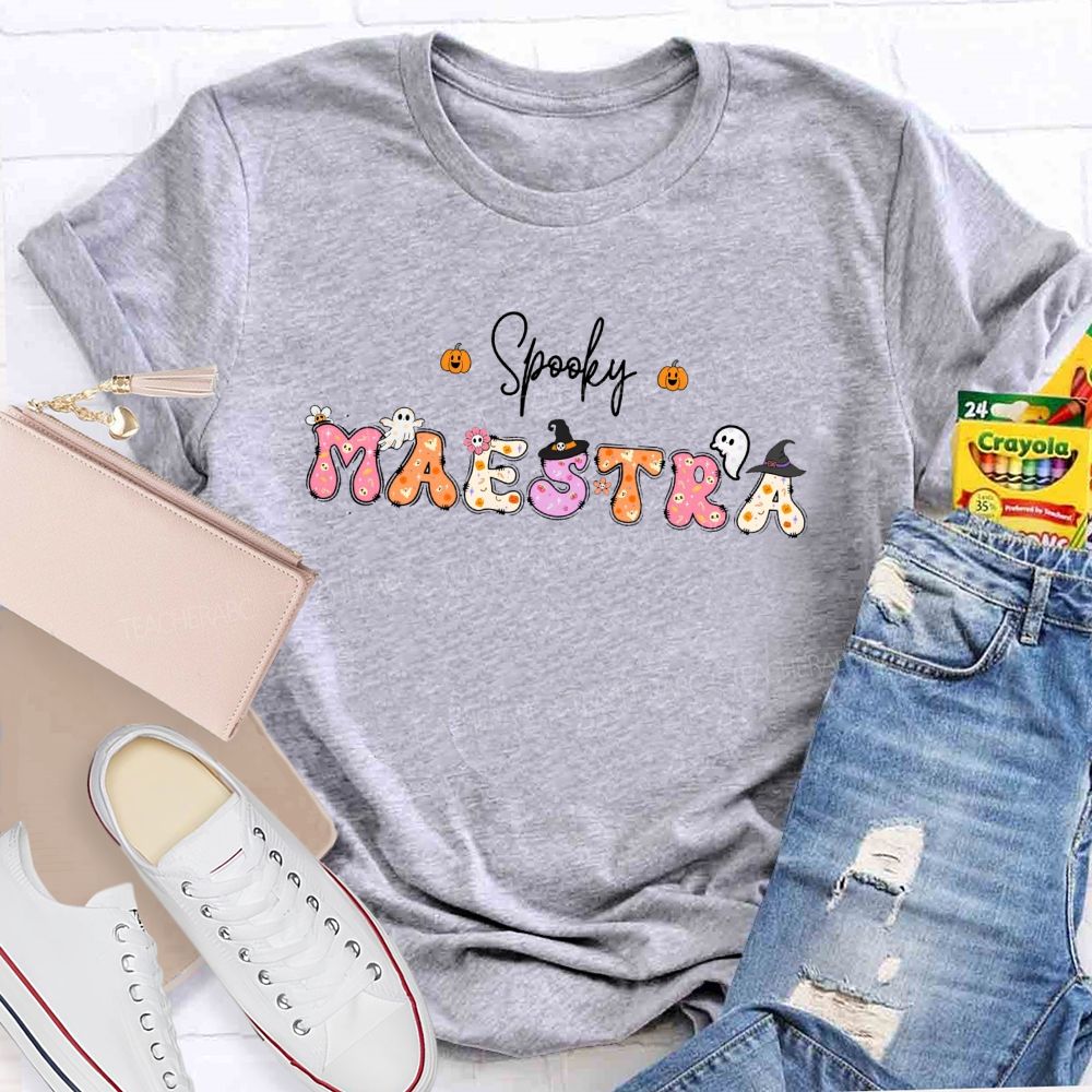 Spooky Maestra Halloween Bilingual Spanish Teacher Fall T-shirt