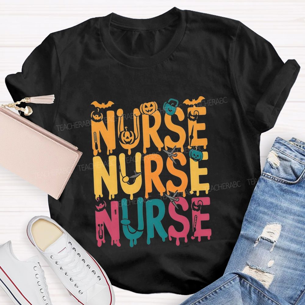 Nurse Halloween Vibes Pumpkin And Spooky Fall Nursing T-shirt