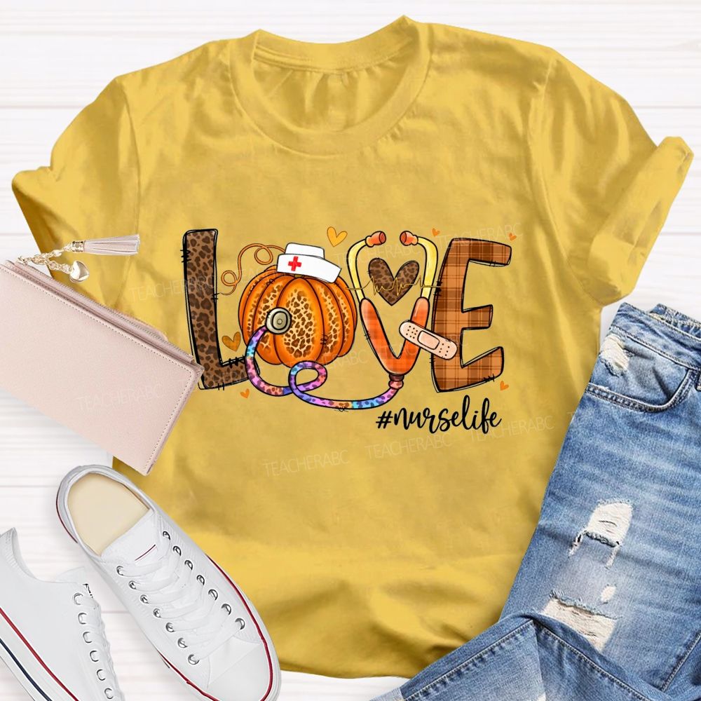 Fall Love Nurse Life Pumpkin T-shirt