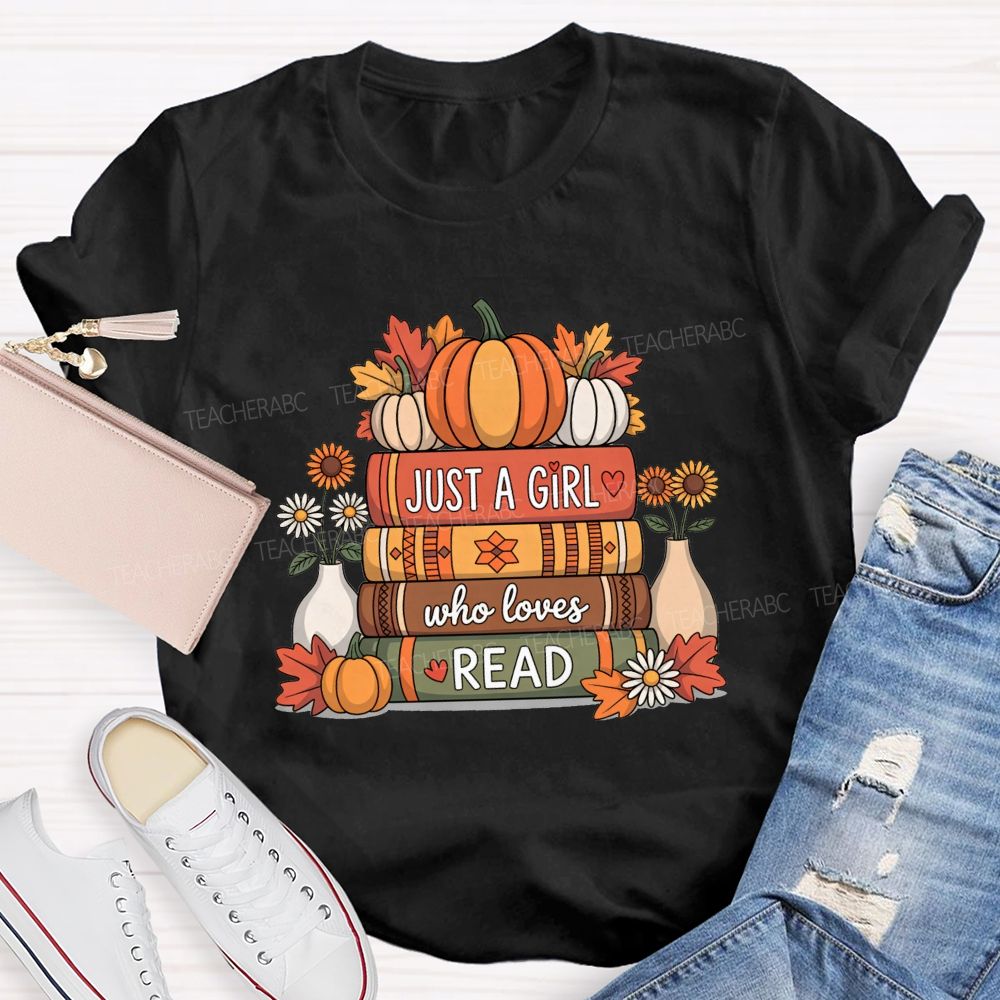 Just A Girl Who Loves Read Pumpkin Sunflower Reading T-shirt