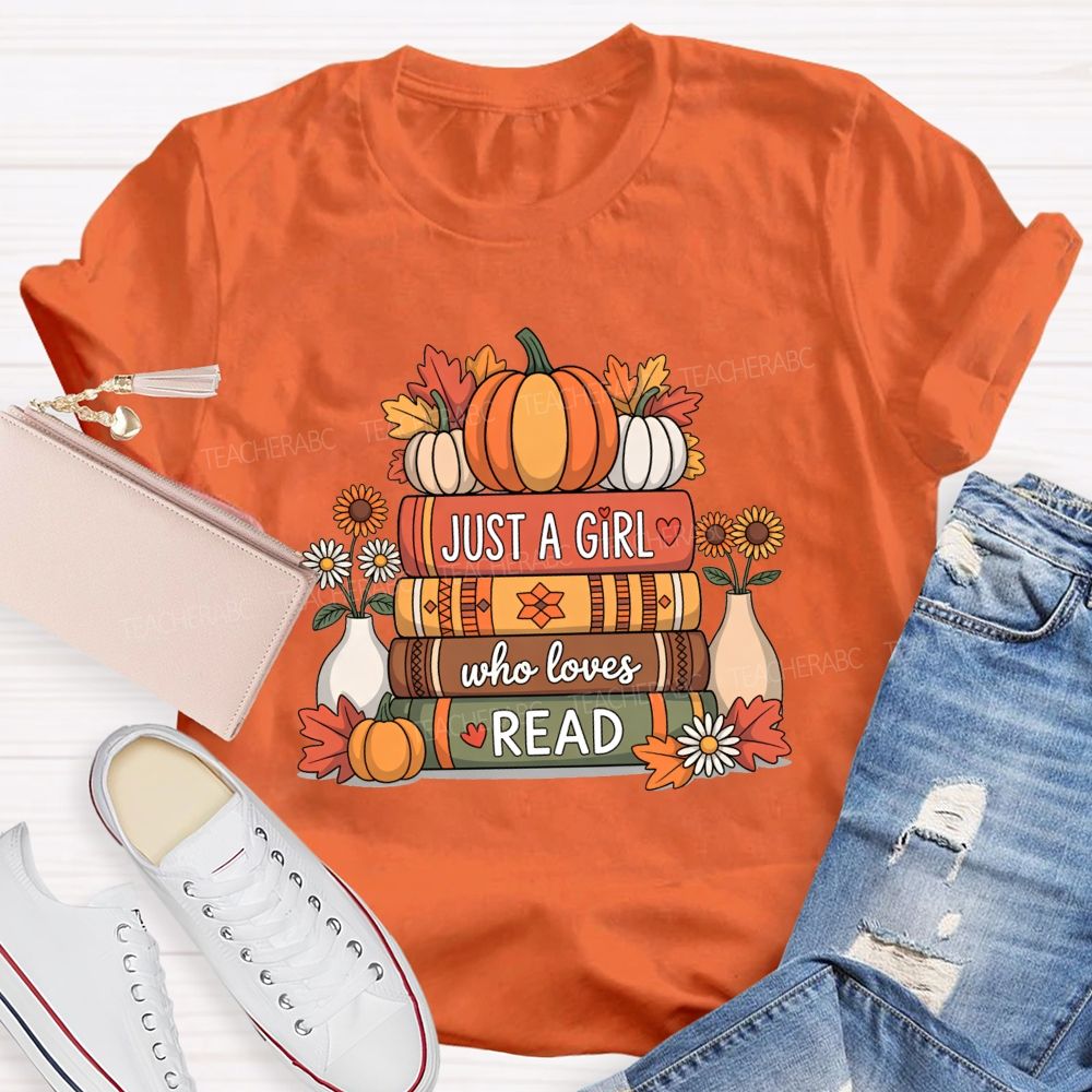 Just A Girl Who Loves Read Pumpkin Sunflower Reading T-shirt