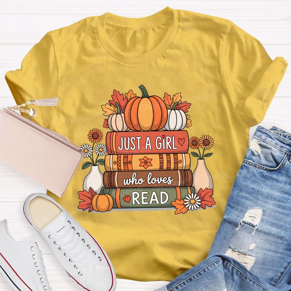 Just A Girl Who Loves Read Pumpkin Sunflower Reading T-shirt