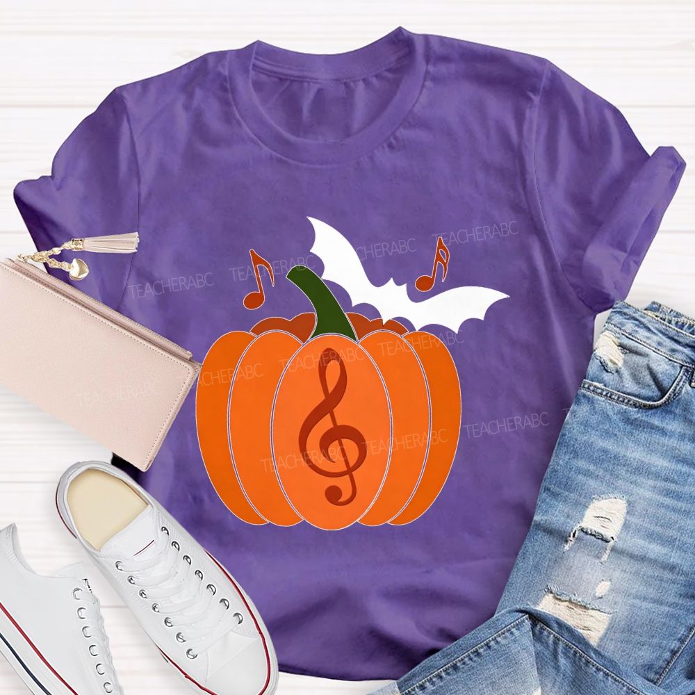 Treble Clef Pumpkin Halloween Music Lover Teacher T-shirt