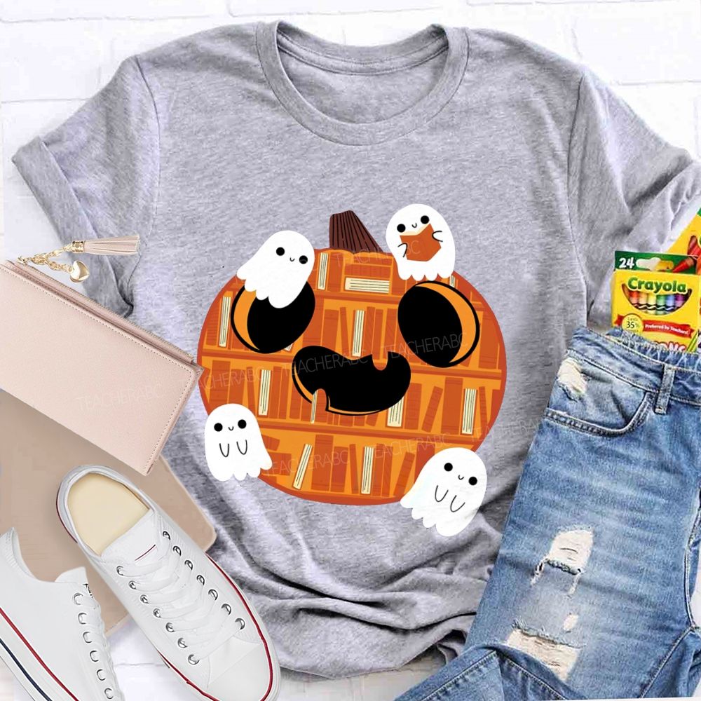 Bookshelf Pumpkin Cute Ghosts Teacher T-shirt